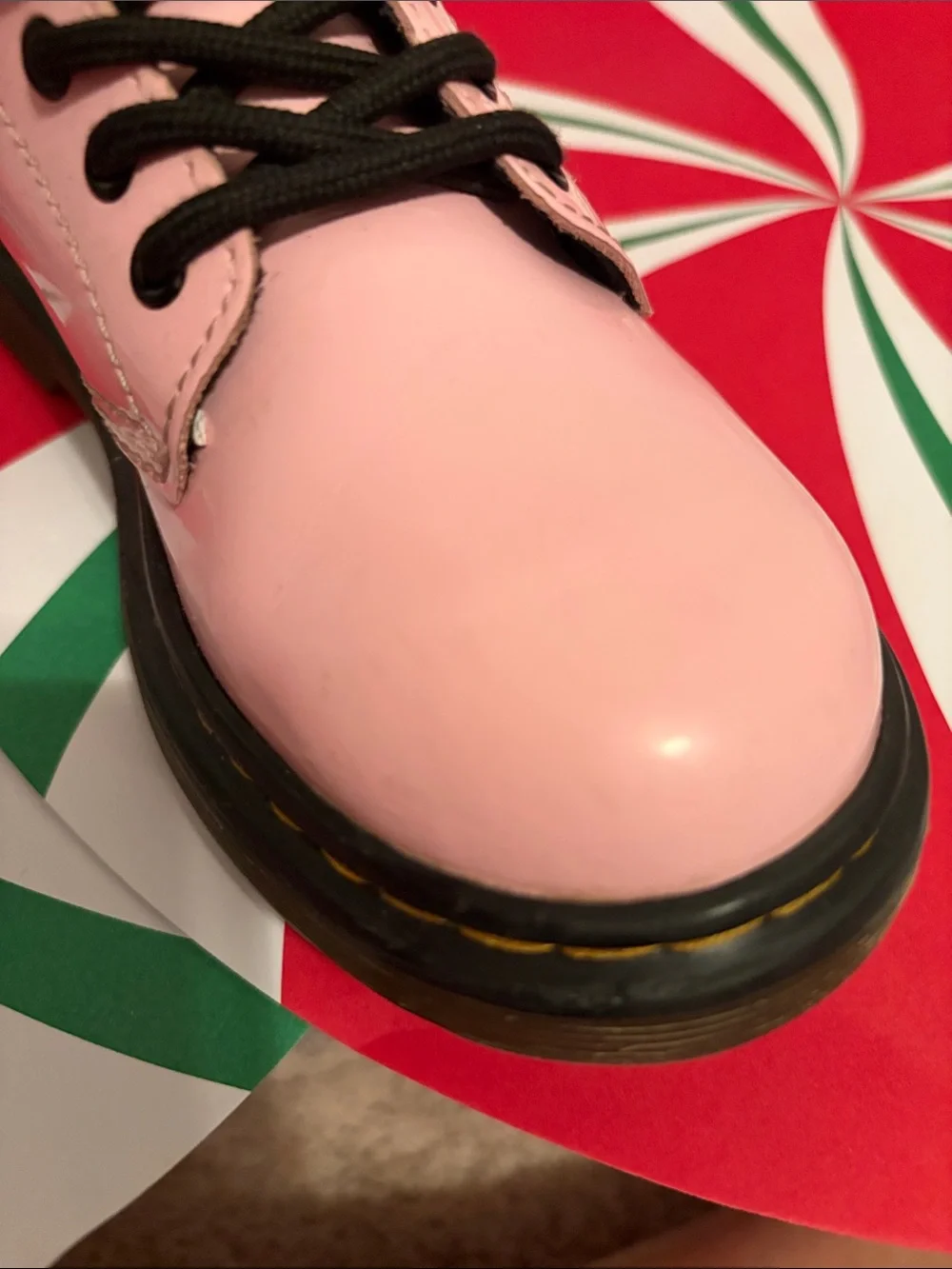 Dr. Martens Pink Leather Lace-Up Boots with Black Accents for girls